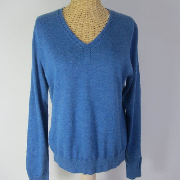Vtg Brooks Brothers Women S / M Blue Merino Wool Silk LS Cable V Neck LS Sweater - Picture 9 of 10
